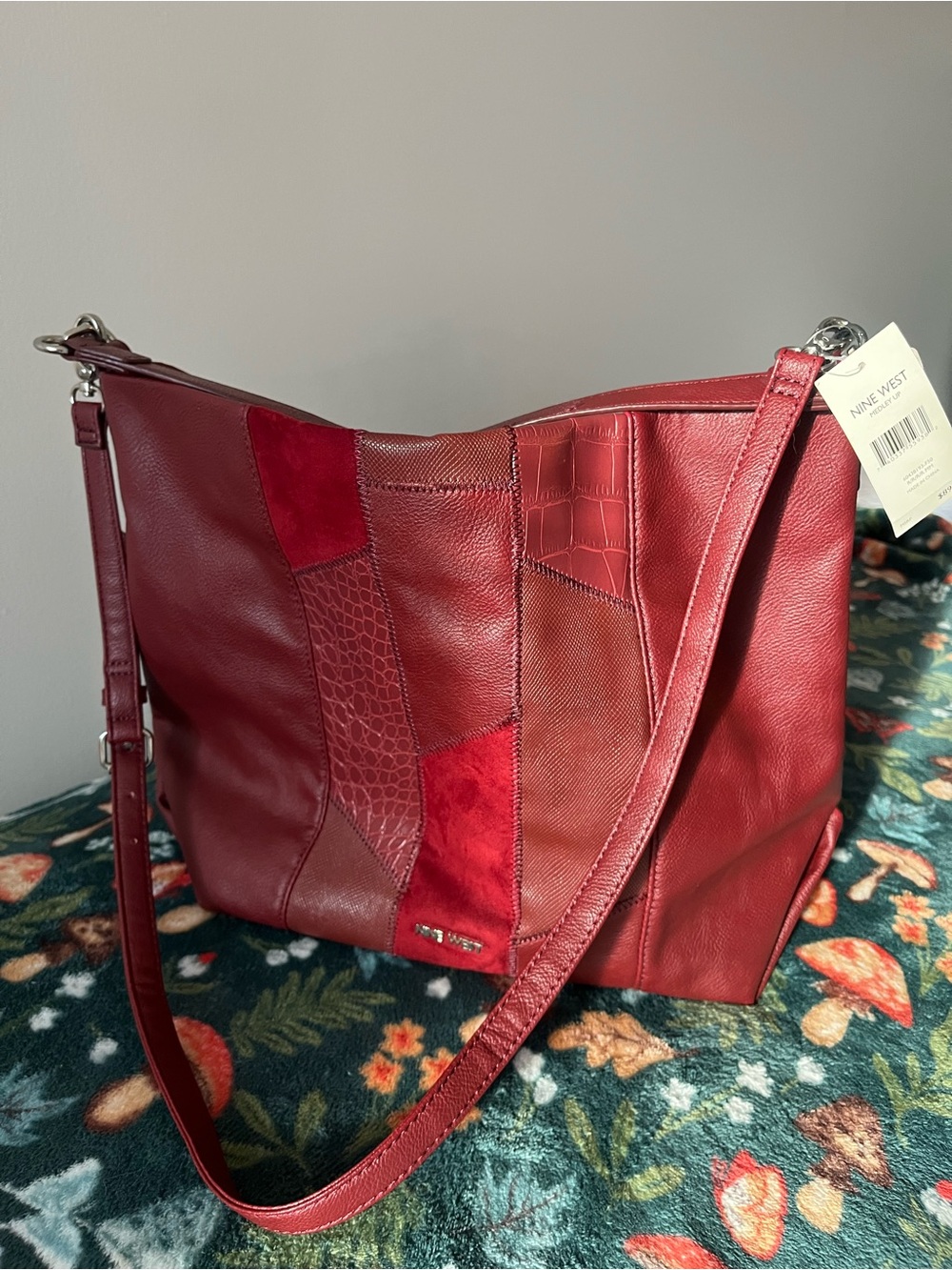 NWT Nine West Deep Red Patchwork Shoulder Bag